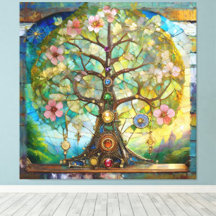 7 Chakra Blomstrande Träd Des Livet Canvastryck