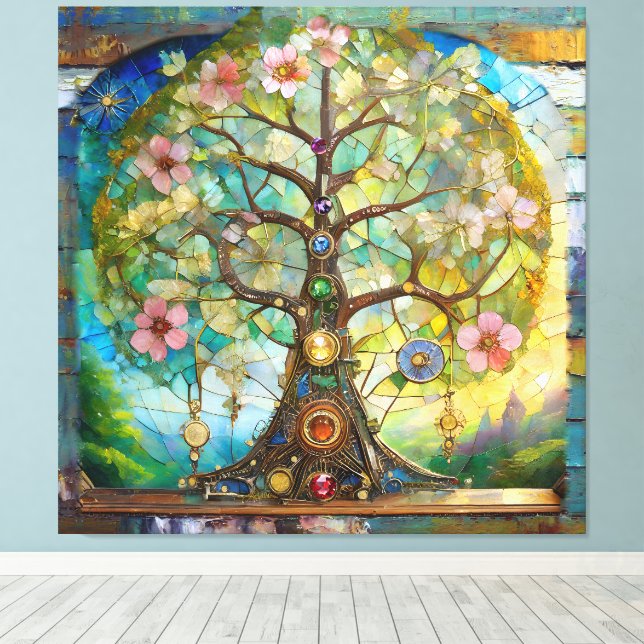 7 Chakra Blomstrande Träd Des Livet Canvastryck (Insitu (trägolv))