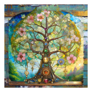 7 Chakra Blomstrande Träd Des Livet Fototryck