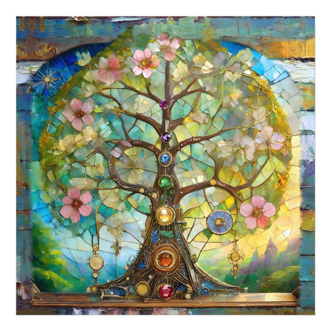 7 Chakra Blomstrande Träd Des Livet Fototryck (Framsidan)