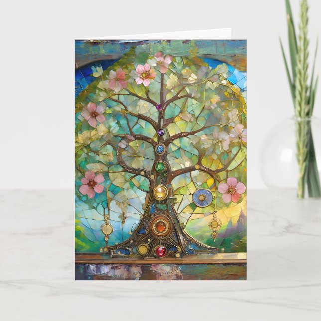 7 Chakra Blomstrande Träd Des Livet Kort (Framsida)