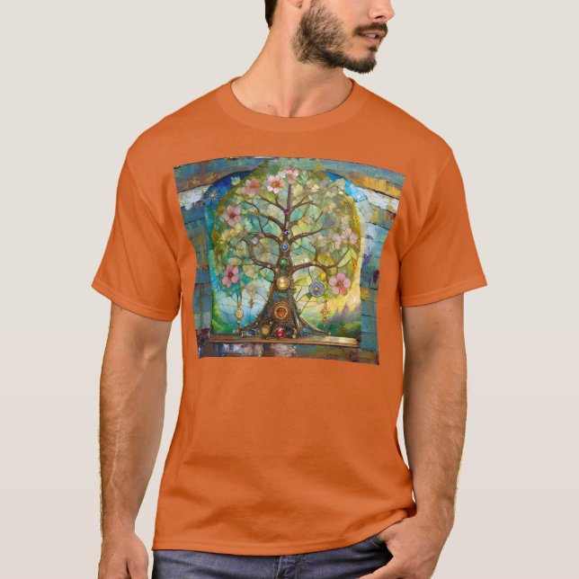 7 Chakra Blomstrande Träd Des Livet T Shirt (Framsida)