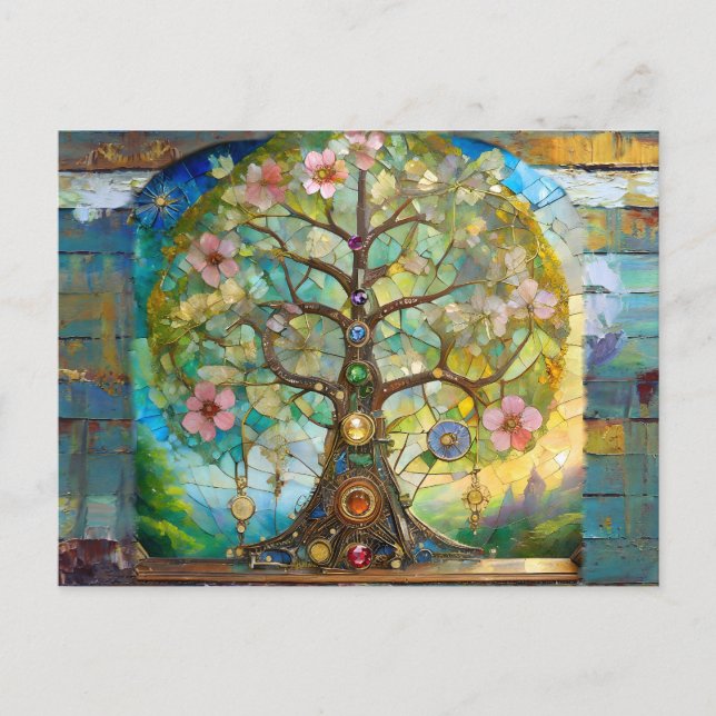 7 Chakra Blomstrande Träd Des Livet Vykort (Framsida)
