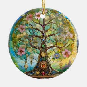 7 Chakra Blossoming Livets träd Julgransprydnad Keramik