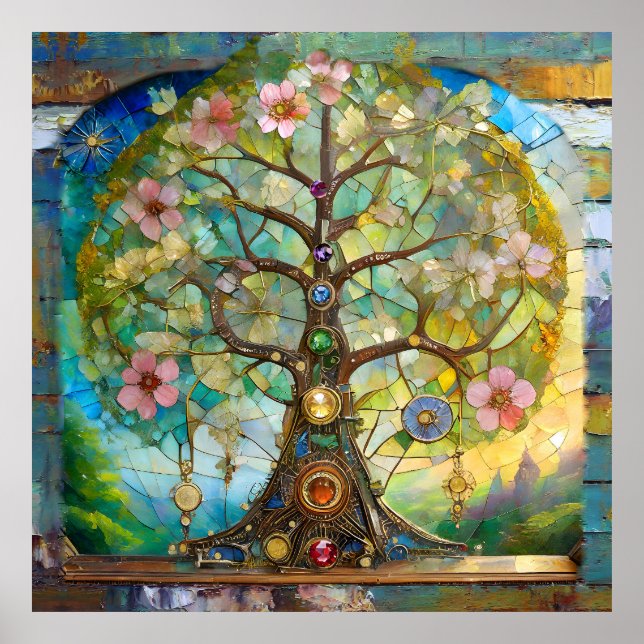 7 Chakra Blossoming Livets träd Poster (Framsidan)