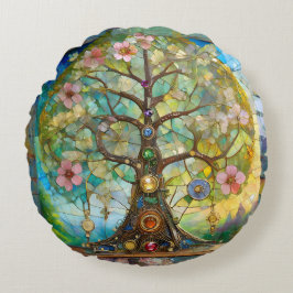 7 Chakra Blossoming Livets träd Rund Kudde