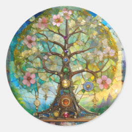 7 Chakra Blossoming Livets träd Runt Klistermärke