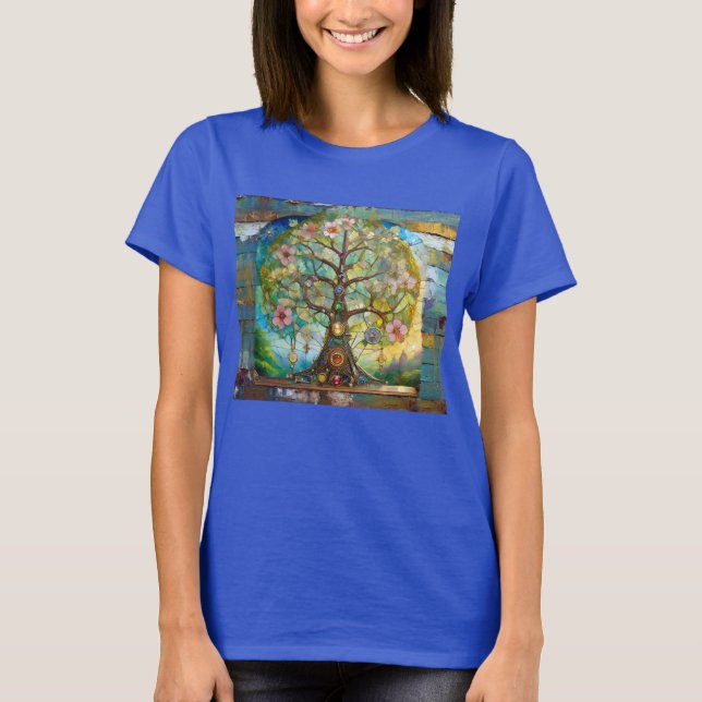 7 Chakra Blossoming Livets träd T Shirt (Framsida)