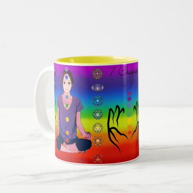 7 chakras 12 x 12 tum Två-Tonad mugg (Framsida vänster)