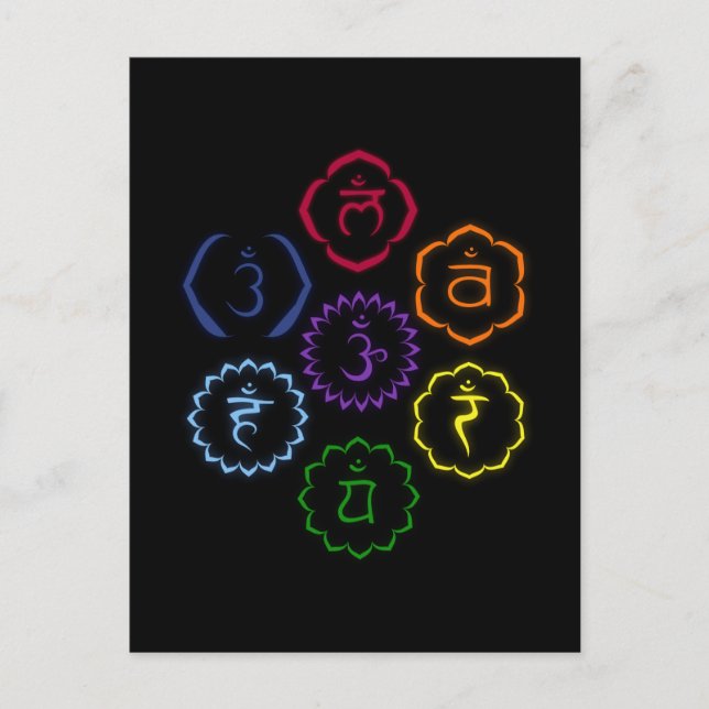 7 Chakras i en cirkel Vykort (Framsida)