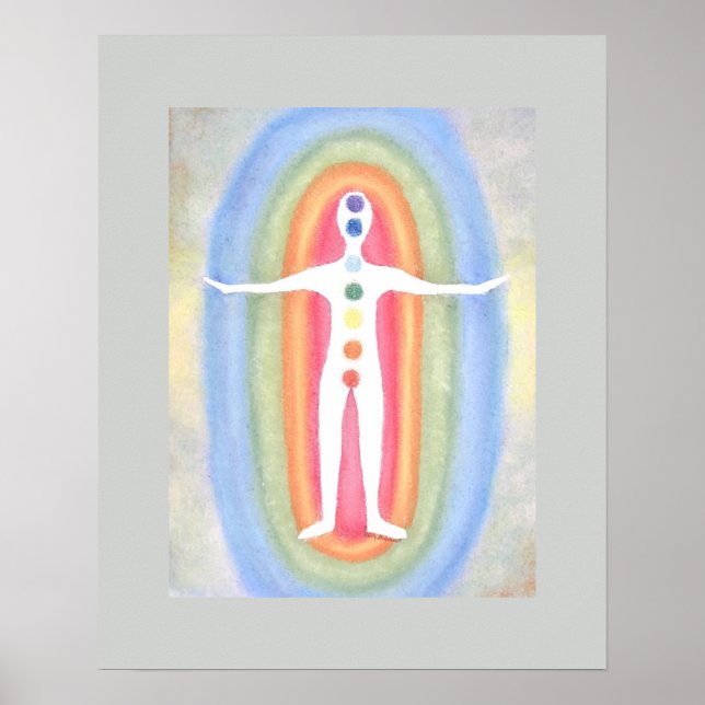 7 Chakras Subtle Energy Body Healing Reiki Grått Poster (Framsidan)