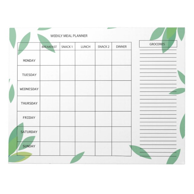 7-Day Weekly Meal Planner – Fresh Green Design Anteckningsblock (Framsida)