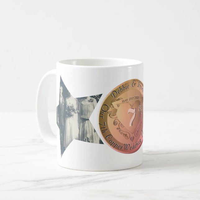 7:e/22-Bröllop-årsdagen Copper 2 Star Foton Kaffemugg (Framsida vänster)