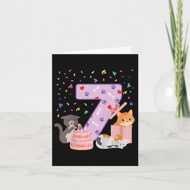 7:e, 7 år gammal dag, 7 år gammal katt kort (Framsida)