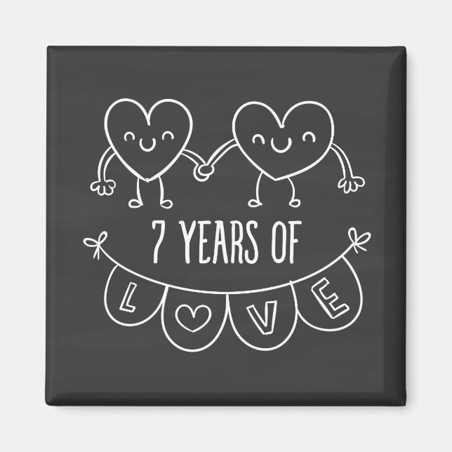 7:e-årsdagen Gift Chalk Hearts Magnet (Framsidan)