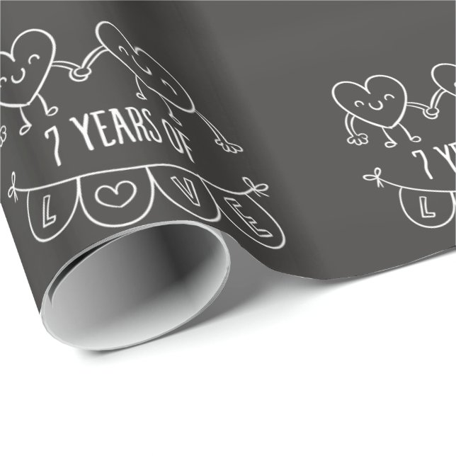 7:e-årsdagen Gift Chalk Hearts Presentpapper (Rullad Hörn)
