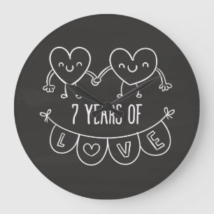 7:e-årsdagen Gift Chalk Hearts Stor Klocka