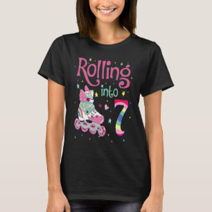 7:e Bday Rolling into 7 Birthday Girl Roller Skate T Shirt