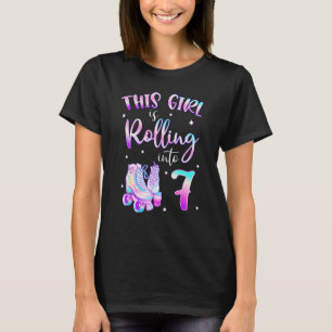 7:e Bday Rolling into 7 Birthday Girl Roller Skate T Shirt