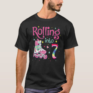 7:e Bday Rolling into 7 Birthday Girl Roller Skate T Shirt