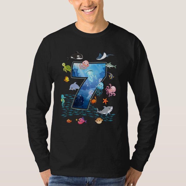 7:e Birthday Aquarium Sea Aquatic Animals Boys Gi T Shirt (Framsida)