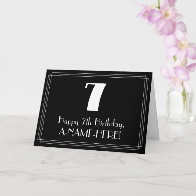 7:e Birthday ~ Art Deco Inspired Titta "7", Namn Kort (Orkide)