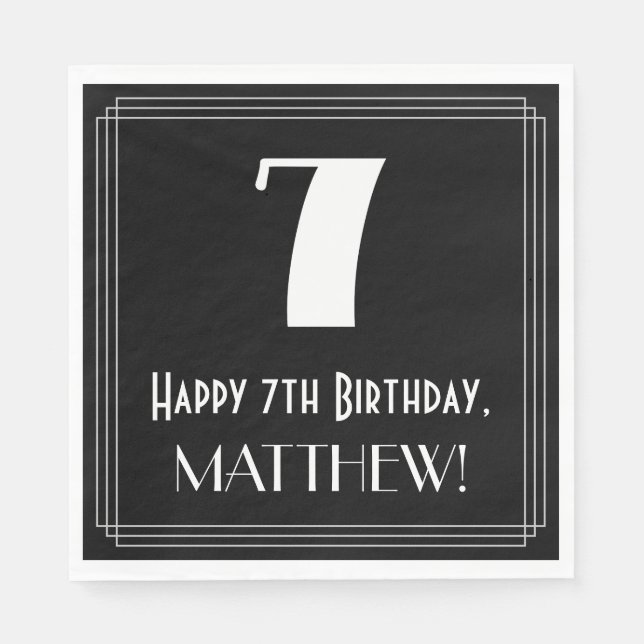 7:e Birthday ~ Art Deco Inspired Titta "7", Namn Pappersservett (Framsidan)
