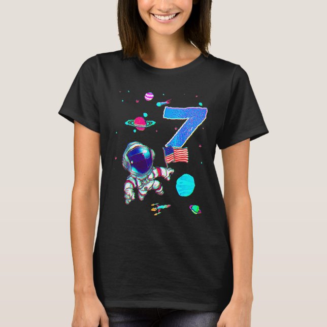 7:e Birthday Astronaut Birthday Boy 7 Years T Shirt (Framsida)