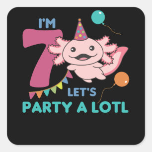 7:e Birthday Axolotl sjuåriga Axolotls Fyrkantigt Klistermärke