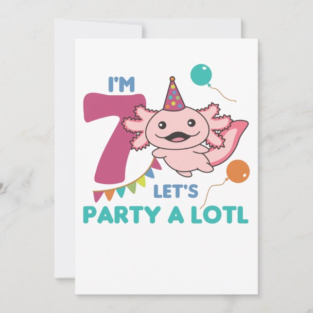 7:e Birthday Axolotl sjuåriga Axolotls Inbjudningar (Framsida)