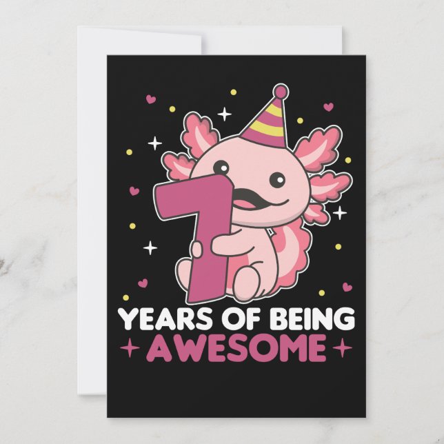 7:e Birthday Axolotl sjuåriga Axolotls Inbjudningar (Framsida)
