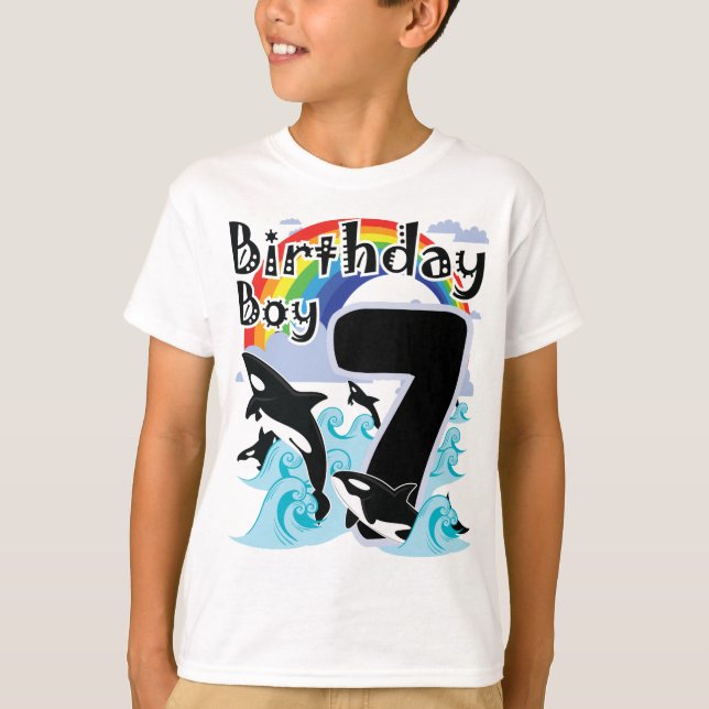 7:e Birthday Boy as Orca Whale älskare T Shirt (Framsida)