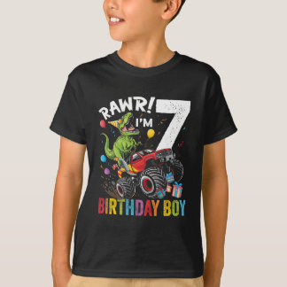 7:e Birthday Boy Dinosaur Monster Lastbil T Shirt