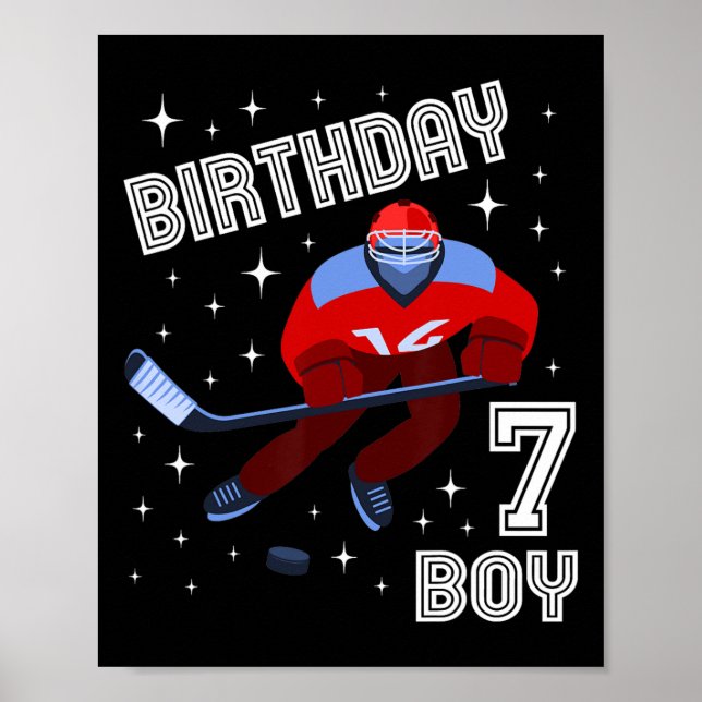 7:e Birthday Boy Ice Hockey 7 år gammal Roligt B-D Poster (Framsidan)