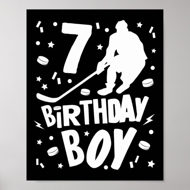 7:e Birthday Boy Ice Hockey Kids 7 år gammal Party Poster (Framsidan)