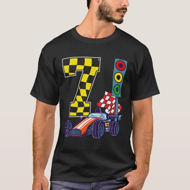 7:e Birthday Boy Tävling Car Traffic Ljus Racer 7  T Shirt (Framsida)