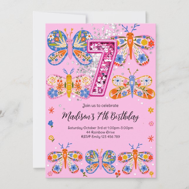 7:e Birthday Butterfly Inbjudningar (Framsida)