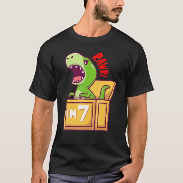 7:e Birthday Cute Rex 7 års ålder T Shirt (Framsida)