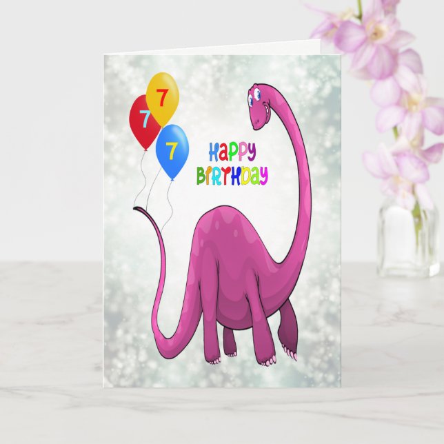 7:e Birthday Dinosaur och Ballons Kort (Orkide)