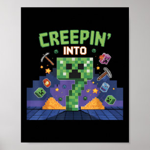 7:e Birthday Gamer Pixel Creepin’ to 7 Video Gam Poster