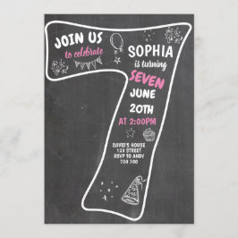 7:e Birthday Girl Chalkboard Rosa Number Inbjudningar