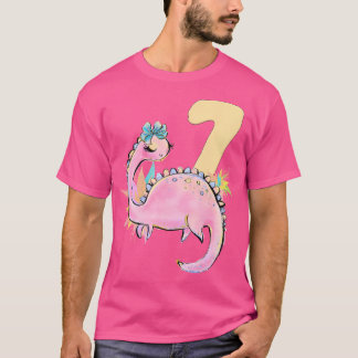 7:e Birthday Girl Dinosaur Rosa Dino Party Outfit T Shirt