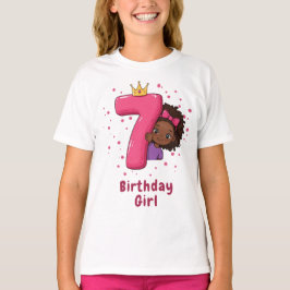 7:e Birthday Girl med Krona och Rosa Number T Shirt