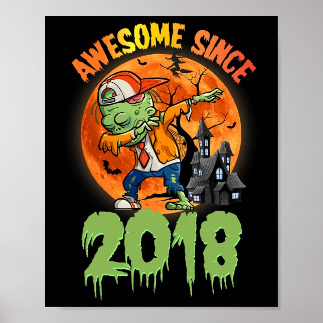 7:e Birthday Halloween Dabbing Zombie Fantastisk S Poster (Framsidan)
