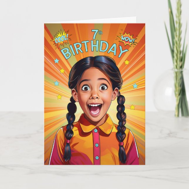 7:e Birthday Latin American Girl Pop Art Stil Kort (Framsida)