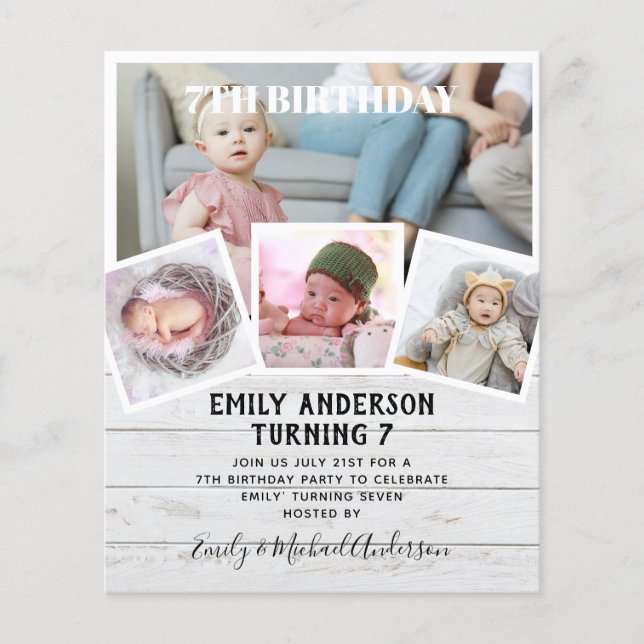 7:E Birthday Photo Collage Inbjudan Boy Mixed Flygblad (Framsidan)