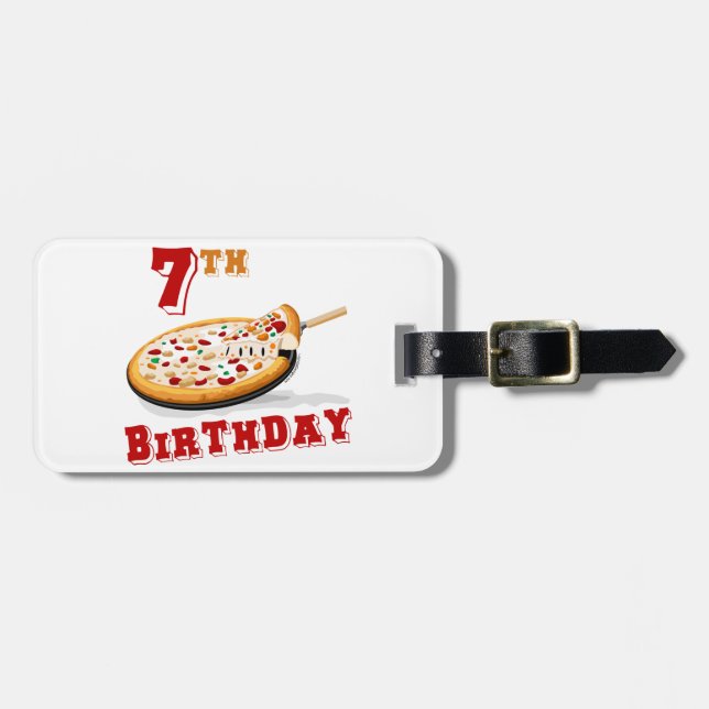 7:e Birthday Pizza Party Bagagebricka (Horisontell Framsida)