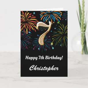 7:e Birthday Rainbow Fireworks Black och Guld Kort