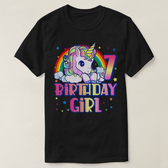 7:e Birthday Rainbow Unicorn Birthday Birthday Gi T Shirt (Design framsida)
