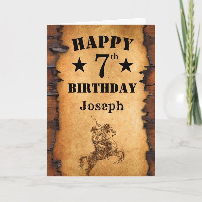 7:e Birthday Rustic Land Western Cowboyhorse Kort (Framsida)